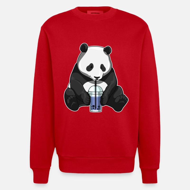 Panda Bubble Tea - Sweat bio épais oversize fabriqué en UE - rouge