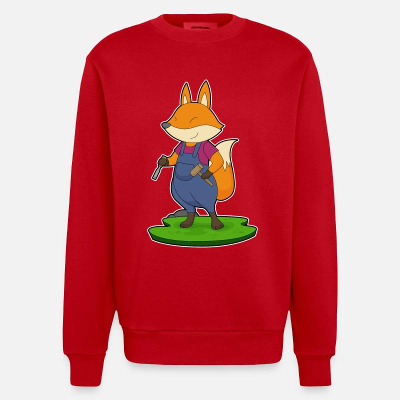 Fuchs Handwerker Hammer Meißel - Heavyweight Oversized Organic Crew Neck Made in EU - Rot