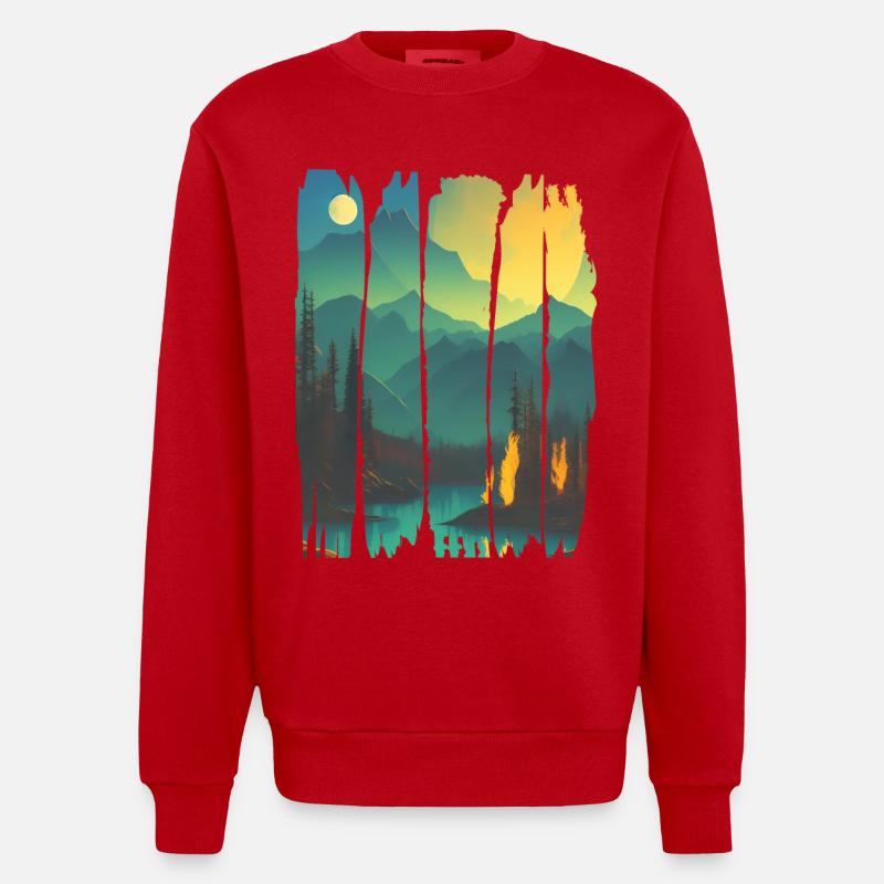 Landschaft Lagerfeuer Wald - Heavyweight Oversized Organic Crew Neck Made in EU - Rot