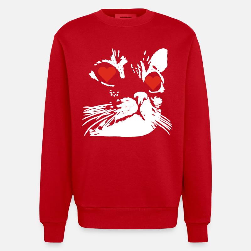 Un amour de chat blanc - Sweat bio épais oversize fabriqué en UE - rouge