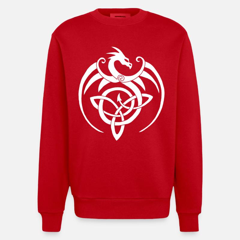 Dragon blanc et symbole celte - Sweat bio épais oversize fabriqué en UE - rouge