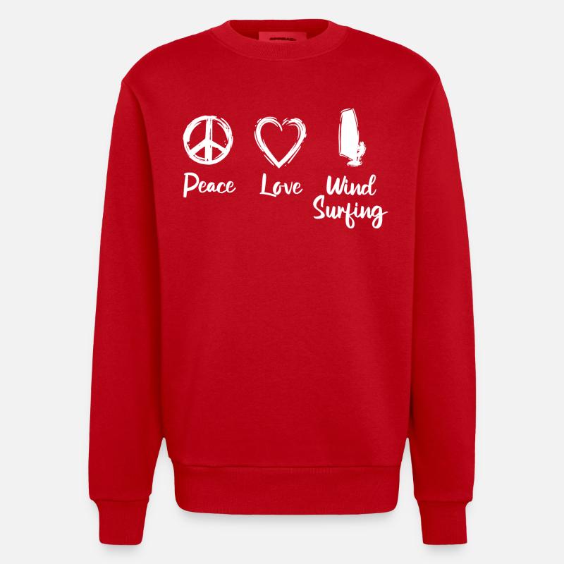 Peace Love Wind Surf - Sweat bio épais oversize fabriqué en UE - rouge