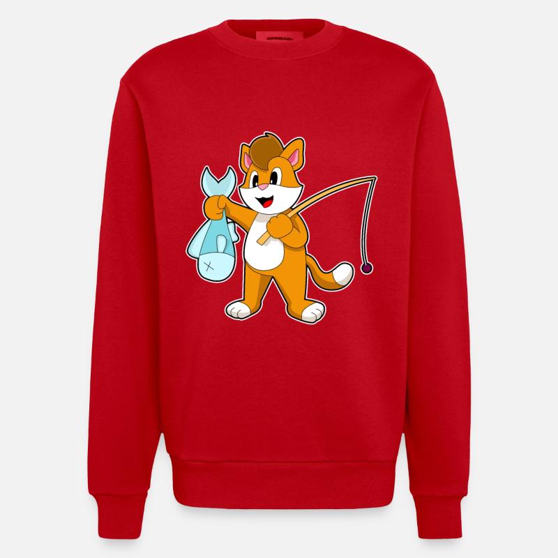 Pêche au chat pêcheur - Sweat bio épais oversize fabriqué en UE - rouge