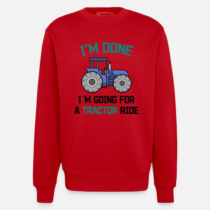 Bauer Traktor Statement Bauernhof Landwirtschaft - Heavyweight Oversized Organic Crew Neck Made in EU - Rot