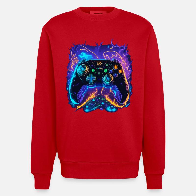 Powerful Gaming Controller Art - Heavyweight Oversized Organic Crew Neck Made in EU - Rot