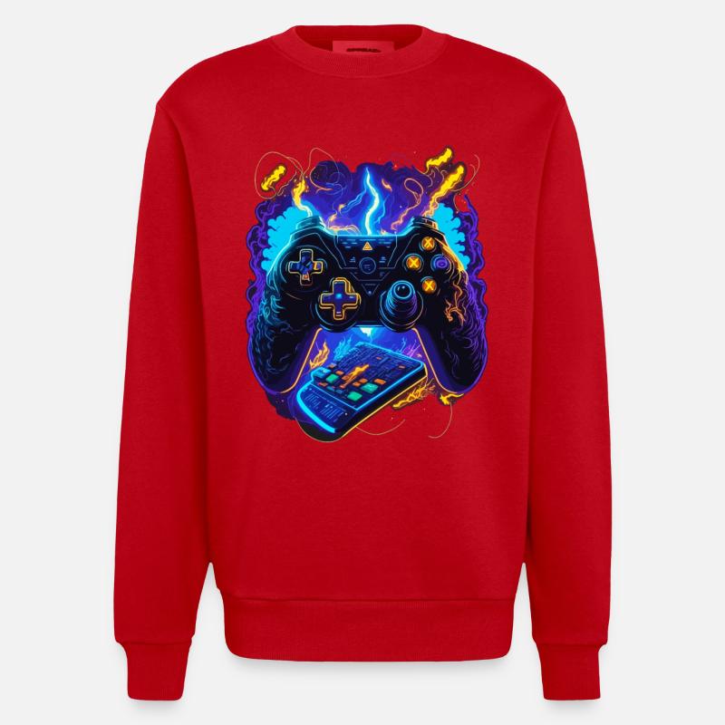 Cyber Gaming Controller - Heavyweight Oversized Organic Crew Neck Made in EU - Rot