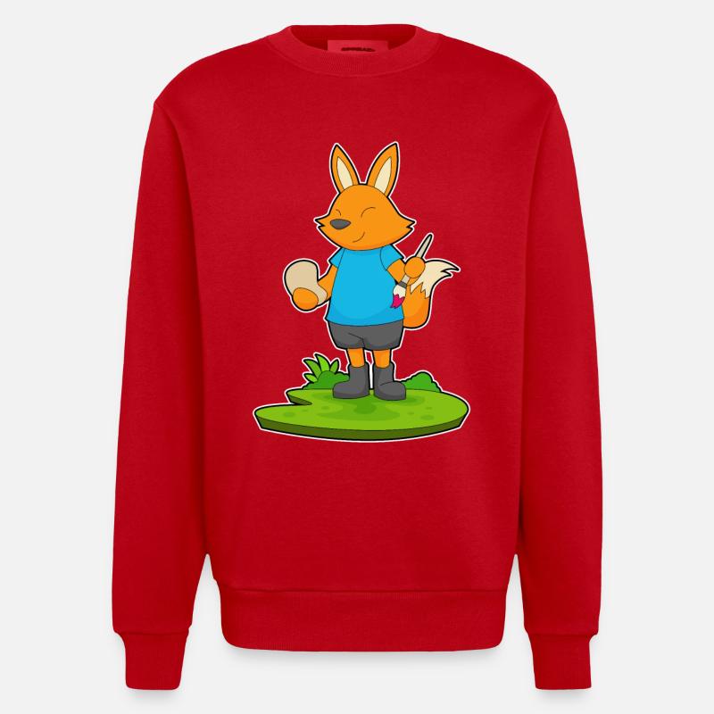 Fuchs Malen Pinsel - Heavyweight Oversized Organic Crew Neck Made in EU - Rot