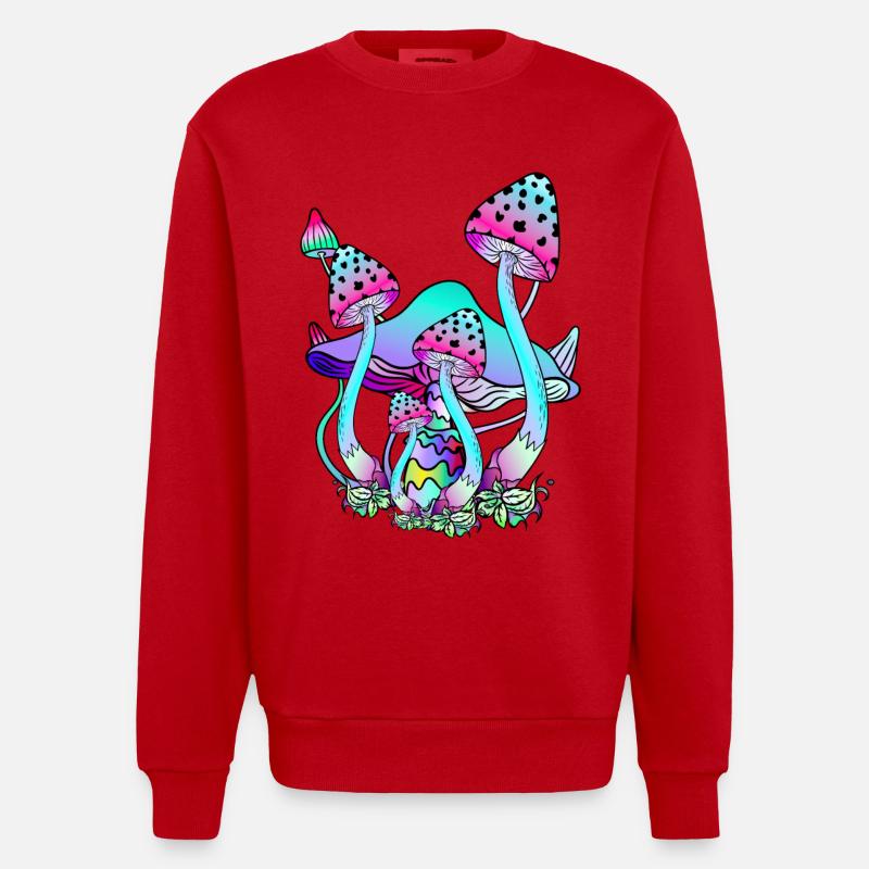 Champignons magiques Art Champignon Psychédélique - Sweat bio épais oversize fabriqué en UE - rouge