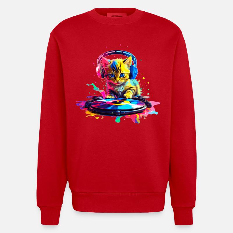 Chaton DJ - Arc-en-ciel - Sweat bio épais oversize fabriqué en UE - rouge