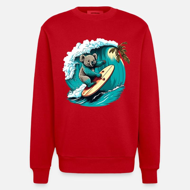 Koala s’amuse à surfer - Sweat bio épais oversize fabriqué en UE - rouge