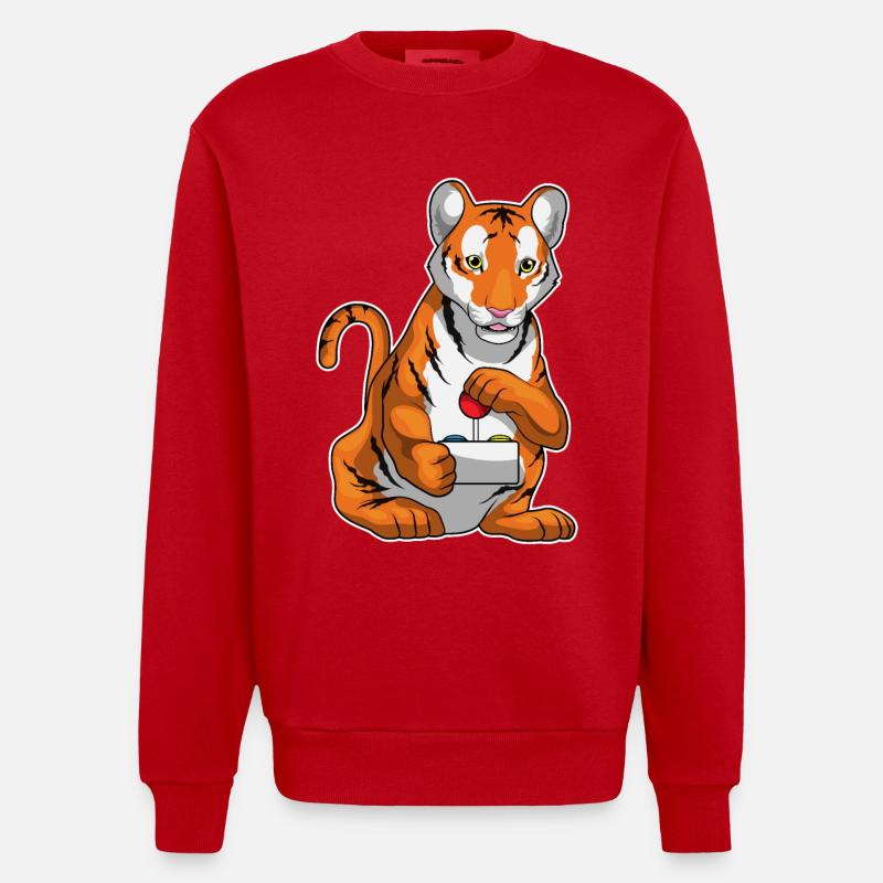 Tiger Gamer Controller - Heavyweight Oversized Organic Crew Neck Made in EU - Rot