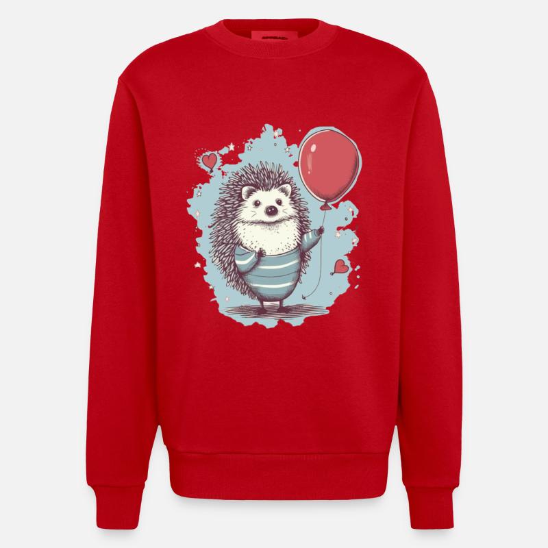 süsser Igel mit Luftballon - Heavyweight Oversized Organic Crew Neck Made in EU - Rot