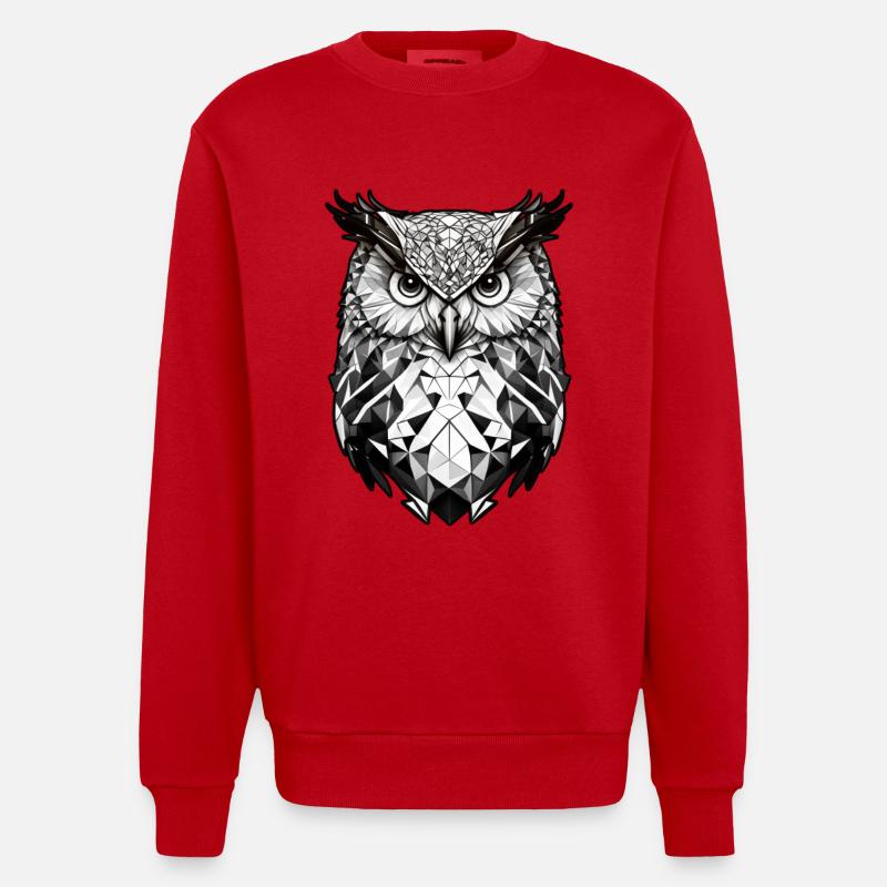 Geometrischer Eulenkopf schwarz weiss - Heavyweight Oversized Organic Crew Neck Made in EU - Rot