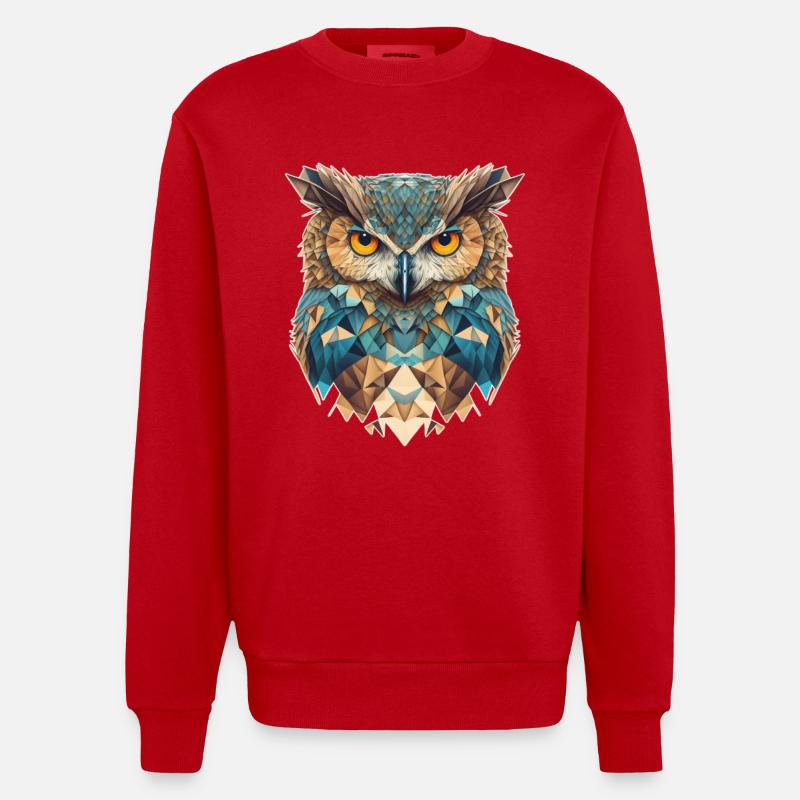 Eulenkopf geometrisch - Heavyweight Oversized Organic Crew Neck Made in EU - Rot