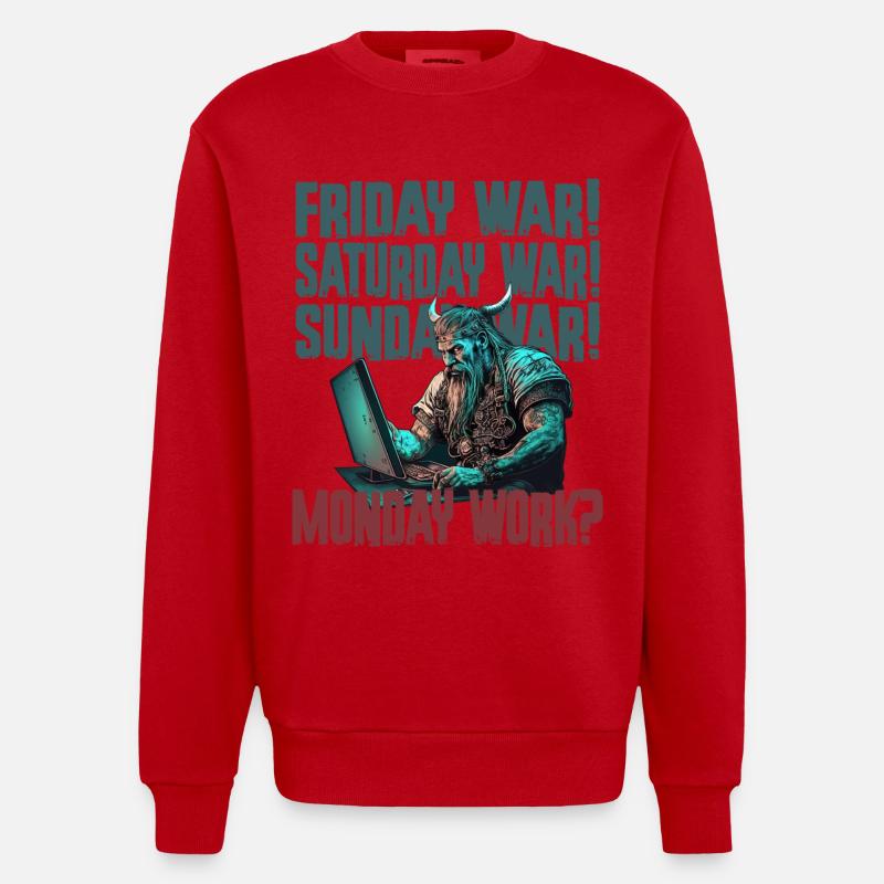 Monday work Programming Vikings - Heavyweight Oversized Organic Crew Neck Made in EU - red