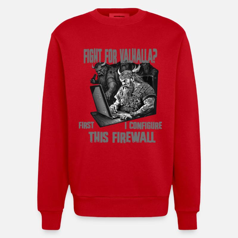 Firewall first Wikingerprogrammierer schwarz weiss - Heavyweight Oversized Organic Crew Neck Made in EU - Rot