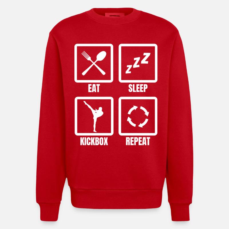 Manger du sommeil Kickbox Répéter - Sweat bio épais oversize fabriqué en UE - rouge