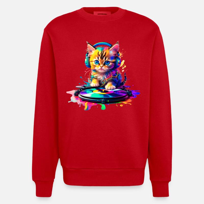 Kätzchen DJ - Regenbogen 2 - Heavyweight Oversized Organic Crew Neck Made in EU - Rot