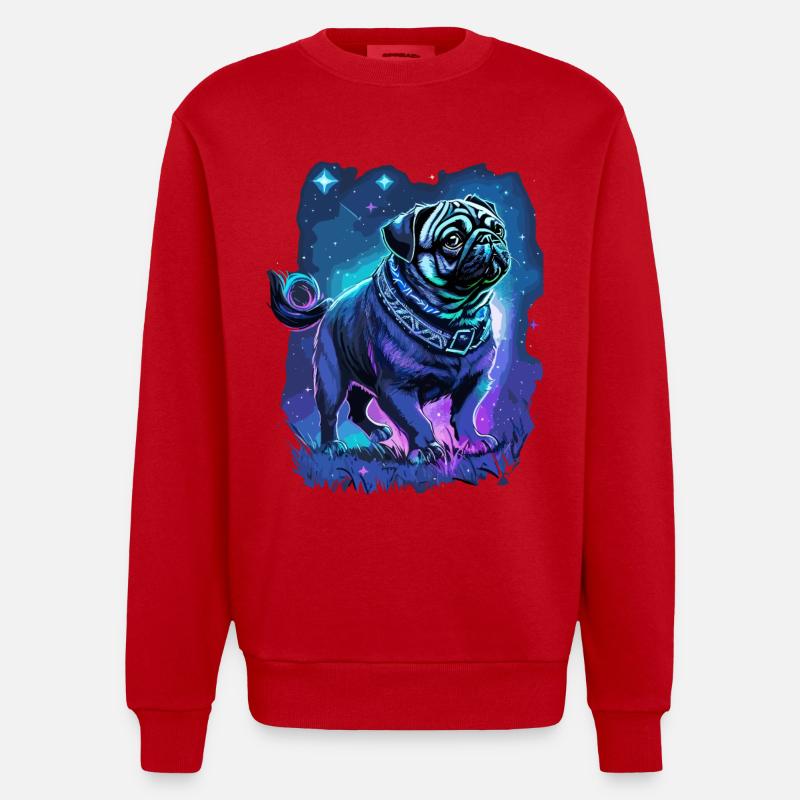Mops Hund Mitternachtszauber - Heavyweight Oversized Organic Crew Neck Made in EU - Rot