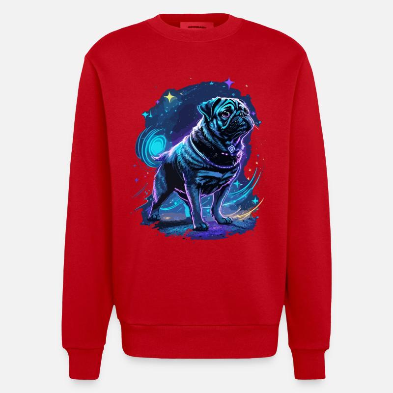 Pug Midnight Magic - Heavyweight Oversized Organic Crew Neck Made in EU - red
