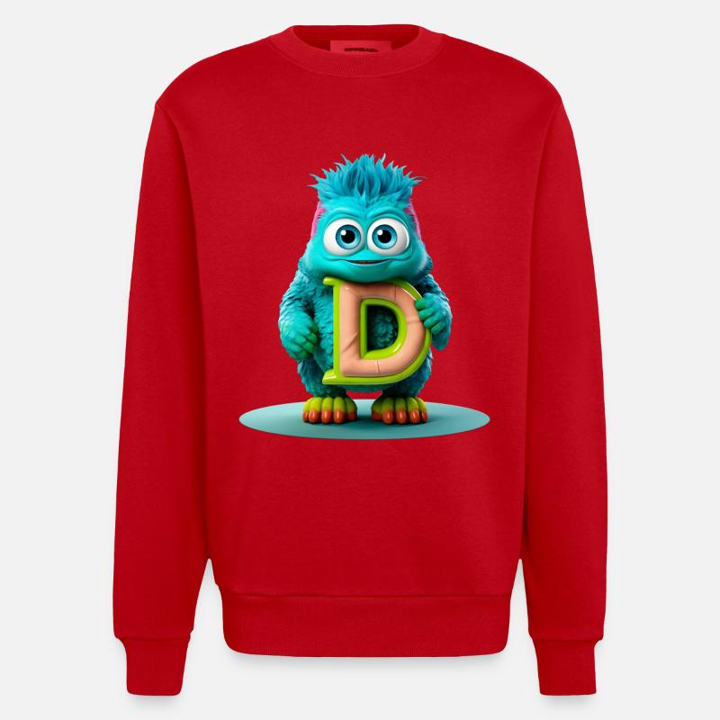 Buntes Monster mit hellem Buchstaben D - Heavyweight Oversized Organic Crew Neck Made in EU - Rot