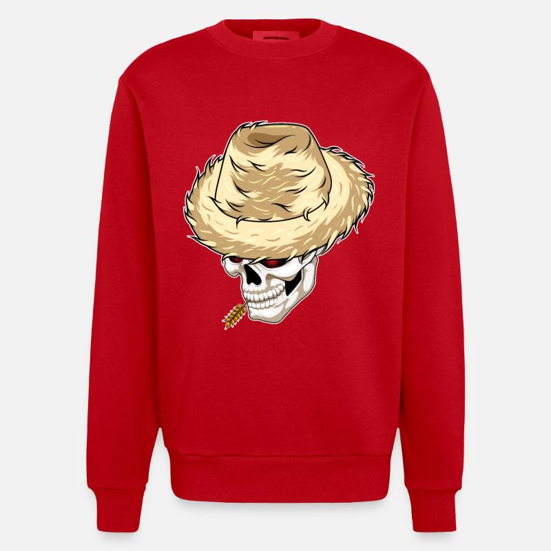 Skull Farmer Blé - Sweat bio épais oversize fabriqué en UE - rouge