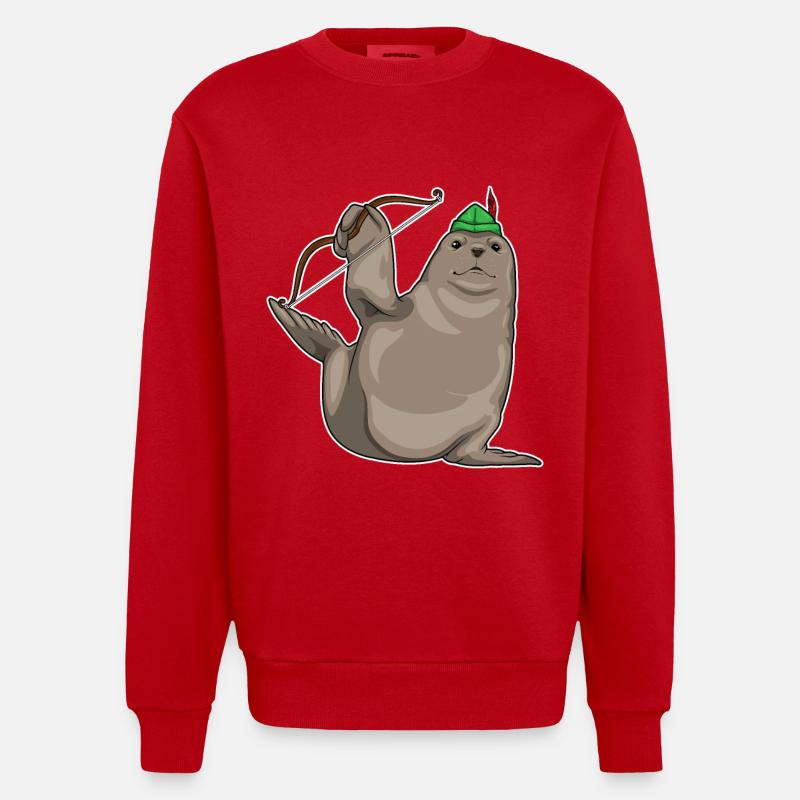 Seehund Bogenschütze Bogen - Heavyweight Oversized Organic Crew Neck Made in EU - Rot
