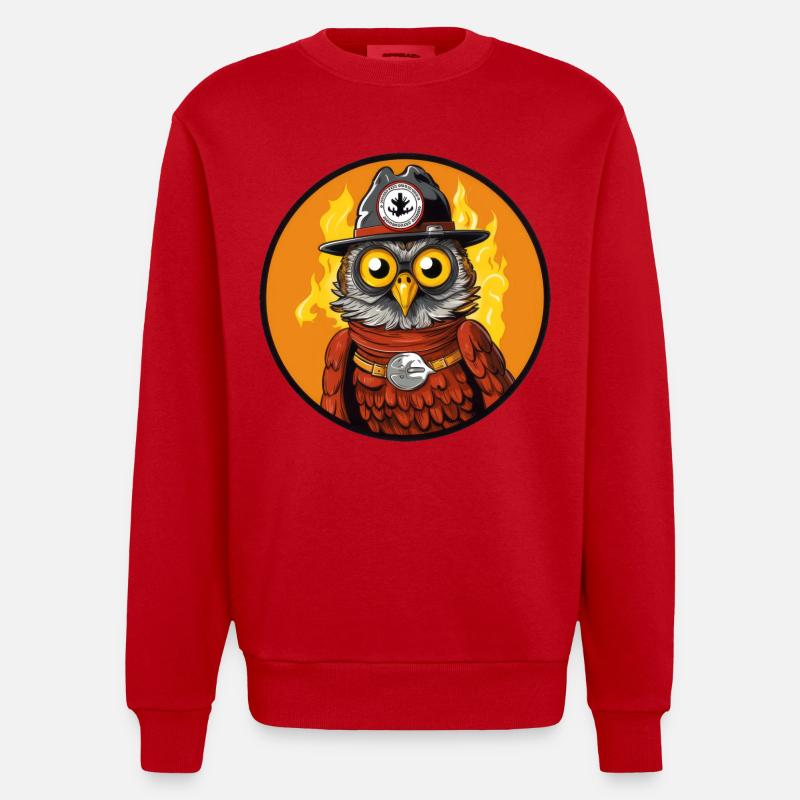 Feuerwehr Eule - Heavyweight Oversized Organic Crew Neck Made in EU - Rot