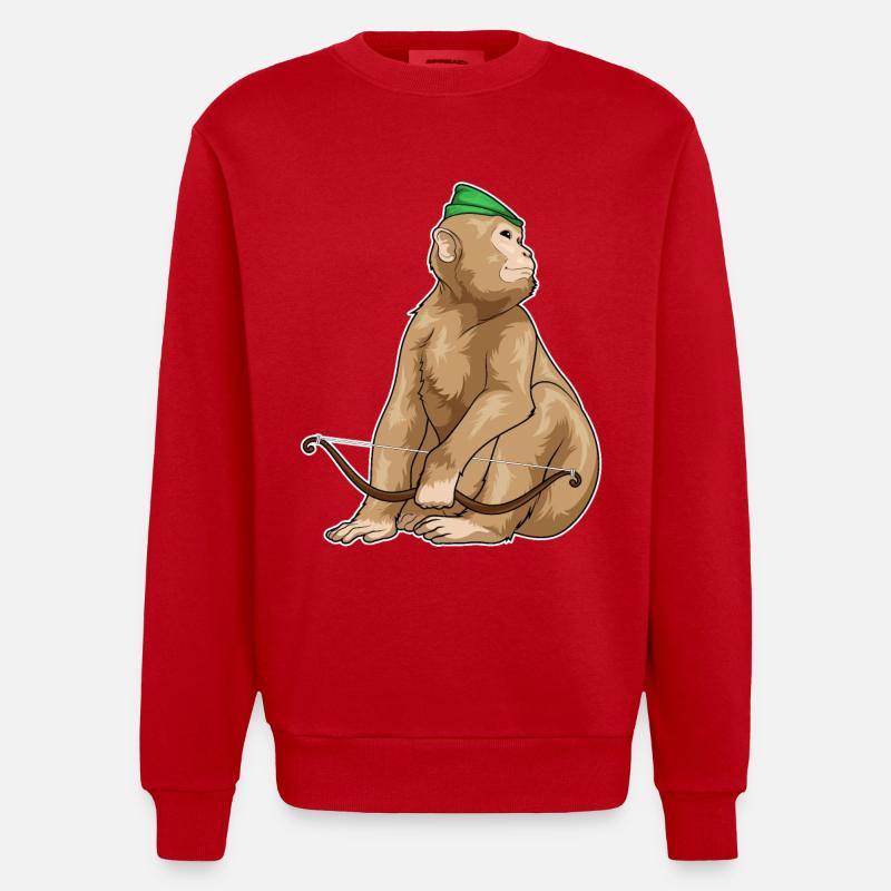 Affe Bogenschütze Bogen - Heavyweight Oversized Organic Crew Neck Made in EU - Rot