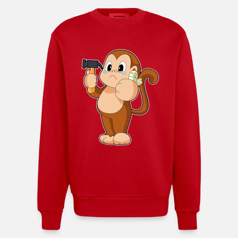 Affe Handwerker Hammer - Heavyweight Oversized Organic Crew Neck Made in EU - Rot