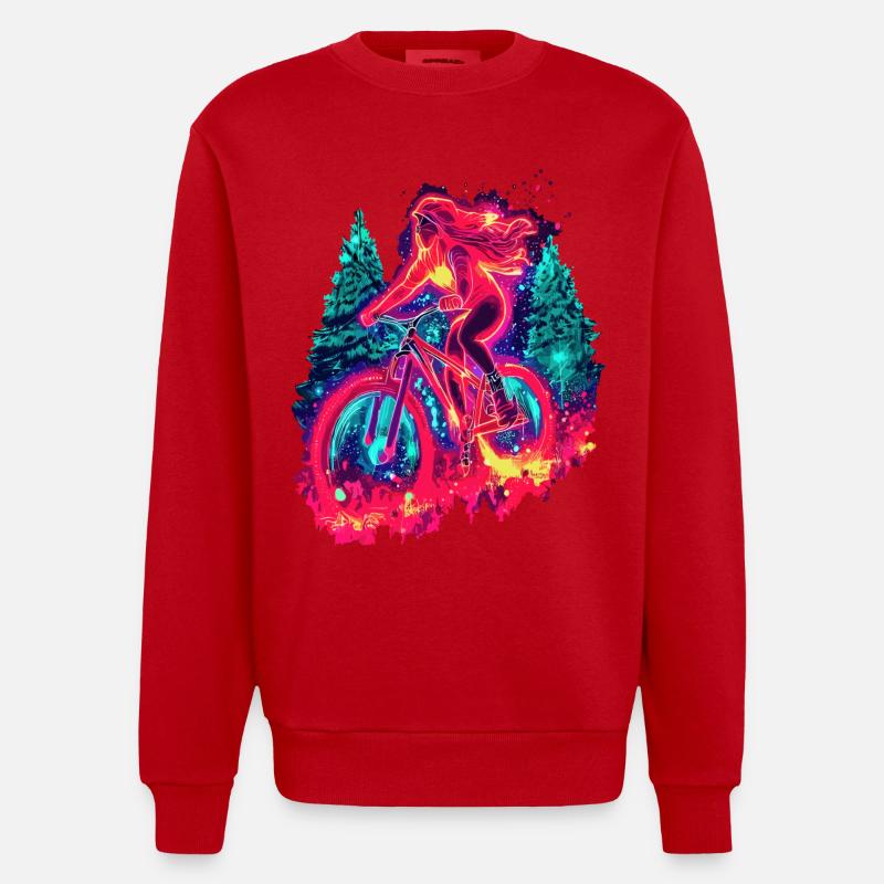 Synthwave Mountainbike Mädchen Waldfahrt - Heavyweight Oversized Organic Crew Neck Made in EU - Rot