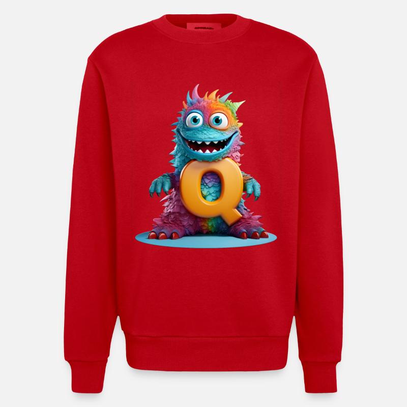 Regenbogenmonster mit Q - Heavyweight Oversized Organic Crew Neck Made in EU - Rot