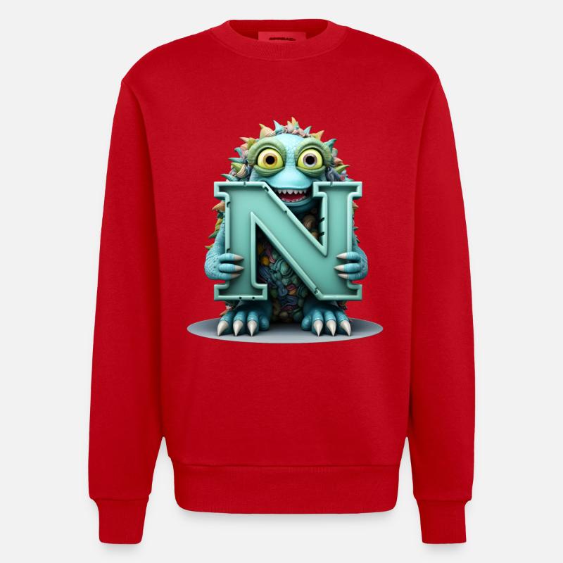 N Bunt mit Monster gewebt - Heavyweight Oversized Organic Crew Neck Made in EU - Rot