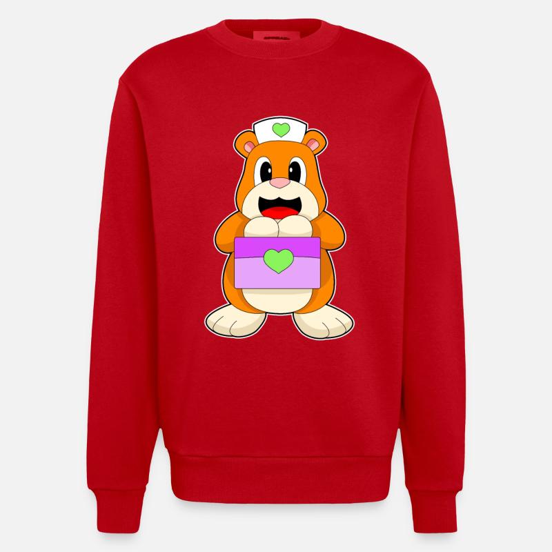 Hamster Krankenschwester Box - Heavyweight Oversized Organic Crew Neck Made in EU - Rot