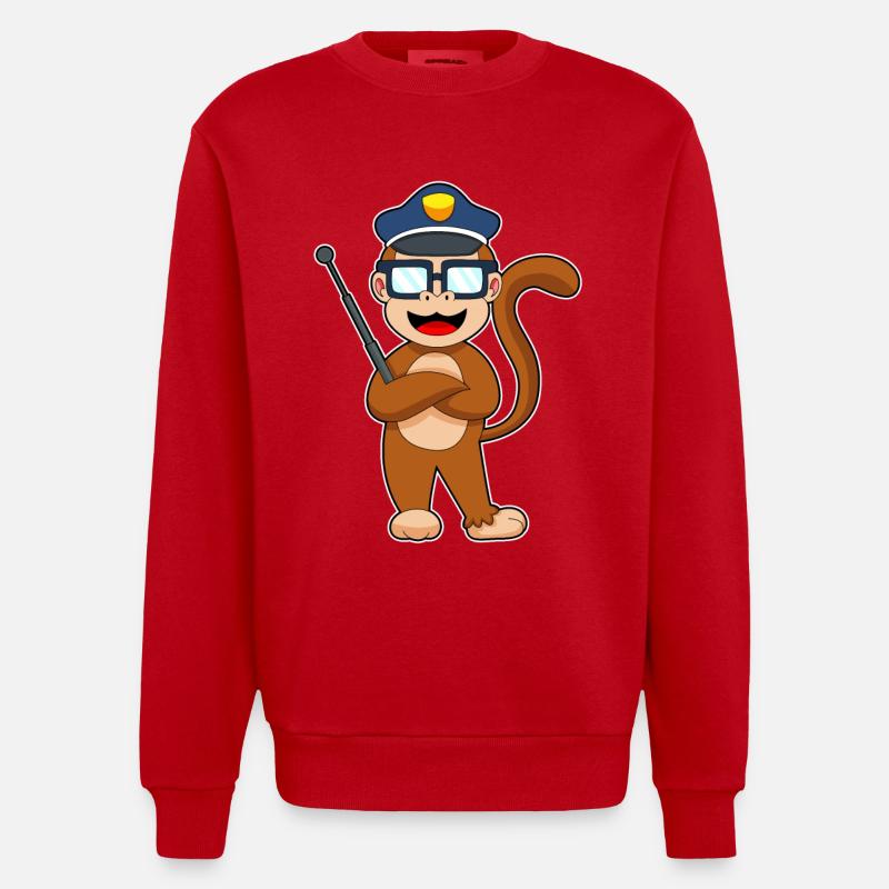 Monkey Policeman Matraque Police - Sweat bio épais oversize fabriqué en UE - rouge