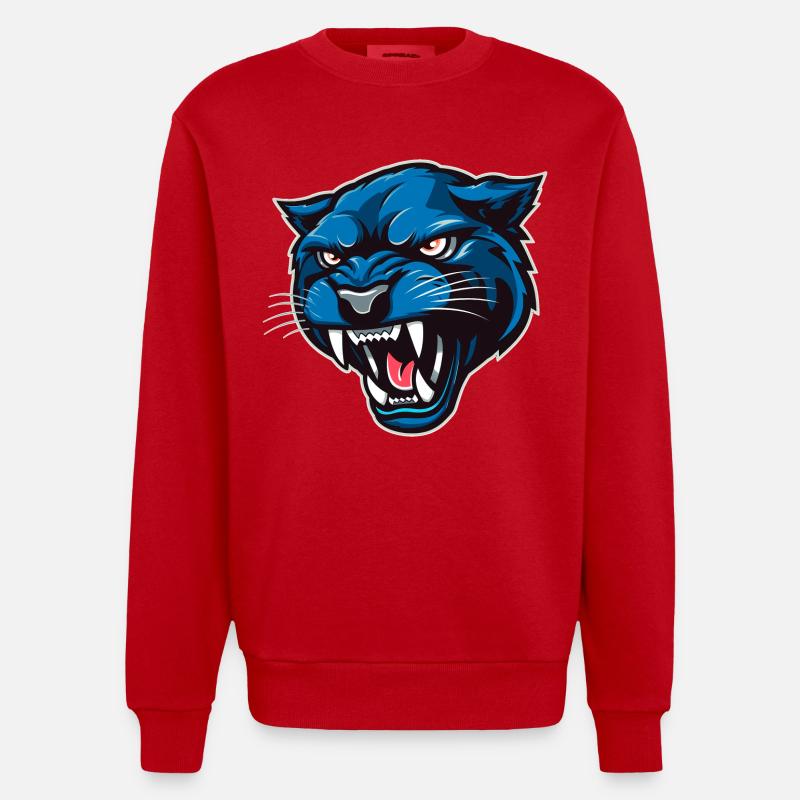 Tête de panthère Bleu - Sweat bio épais oversize fabriqué en UE - rouge