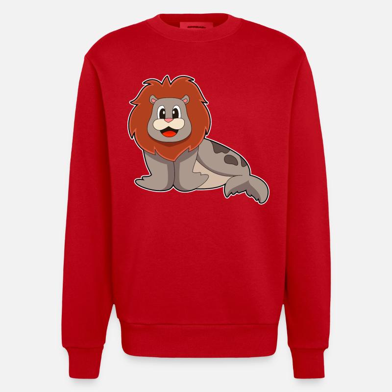 Seehund Löwe - Heavyweight Oversized Organic Crew Neck Made in EU - Rot