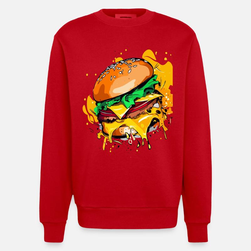 Extra Käse Burger Cheeseburge - Heavyweight Oversized Organic Crew Neck Made in EU - Rot