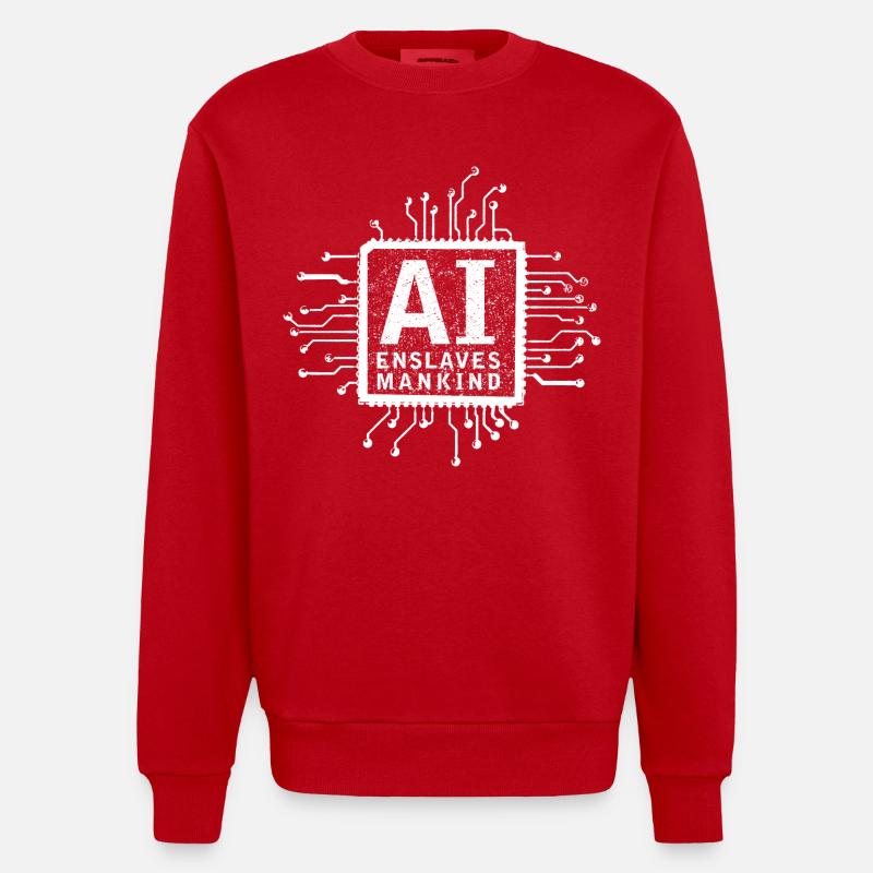 artificial intelligence white - Heavyweight Oversized Organic Crew Neck Made in EU - red