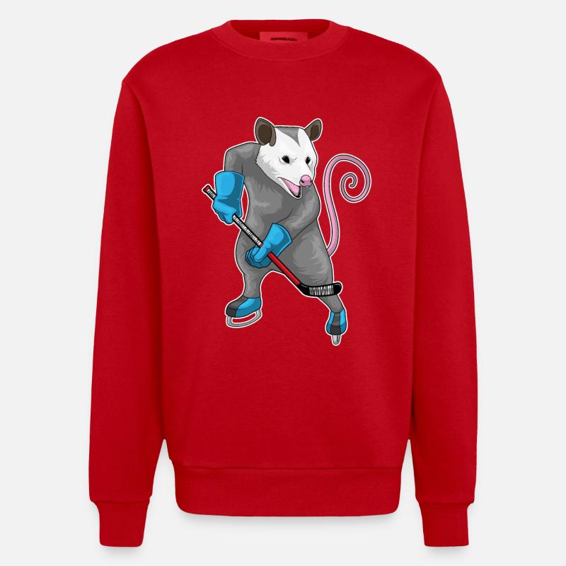 Beutelratte Eishockey Eishockeyschläger - Heavyweight Oversized Organic Crew Neck Made in EU - Rot