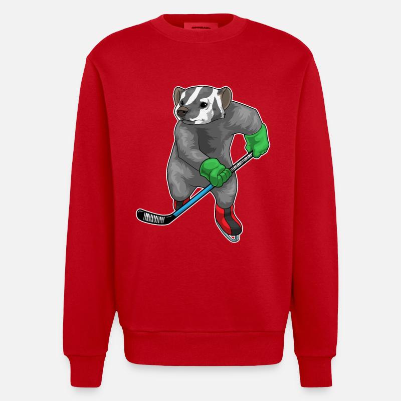 Dachs Eishockey Eishockeyschläger - Heavyweight Oversized Organic Crew Neck Made in EU - Rot