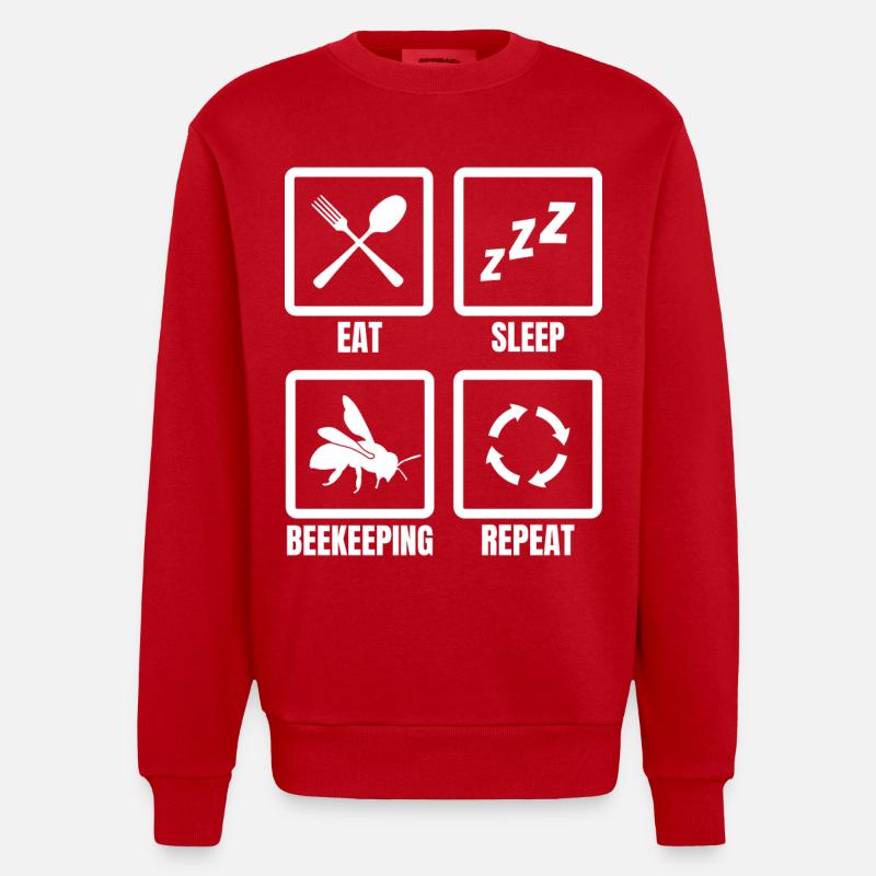 Manger Sommeil Apiculture Répéter - Sweat bio épais oversize fabriqué en UE - rouge