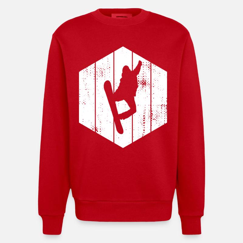 Dessin de snowboarder - Sweat bio épais oversize fabriqué en UE - rouge