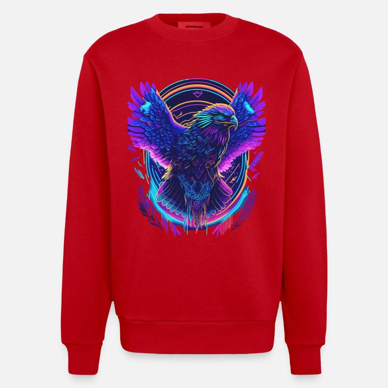 Flying Eagle Synthwave - Heavyweight Oversized Organic Crew Neck Made in EU - red