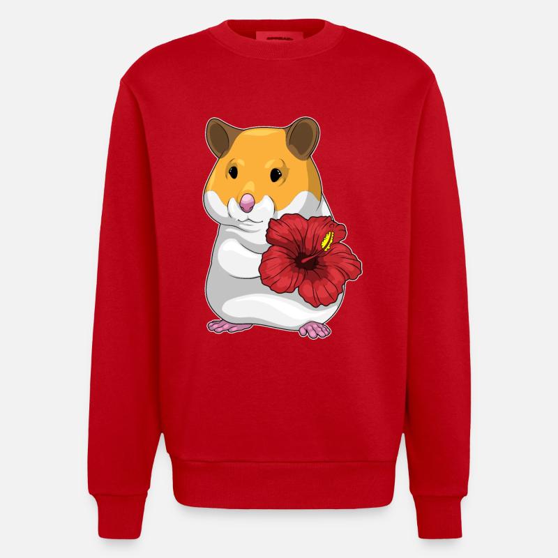 Hamster Hibiskus Blumen - Heavyweight Oversized Organic Crew Neck Made in EU - Rot