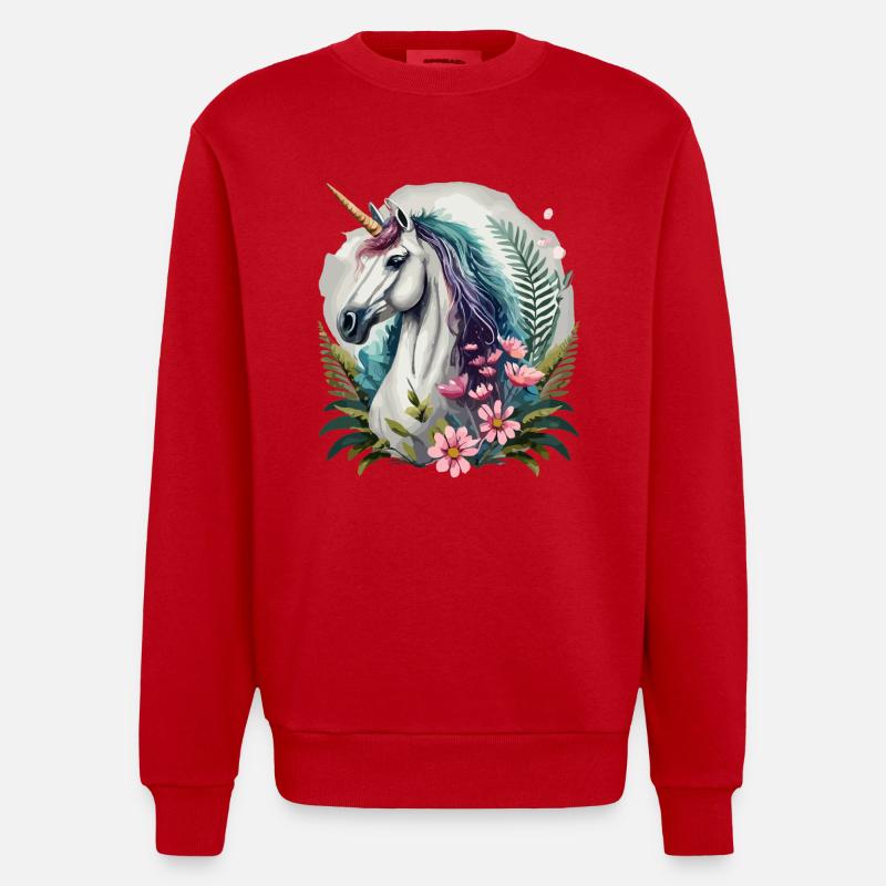 Wunderschönes Einhorn mit Blumen - Heavyweight Oversized Organic Crew Neck Made in EU - Rot