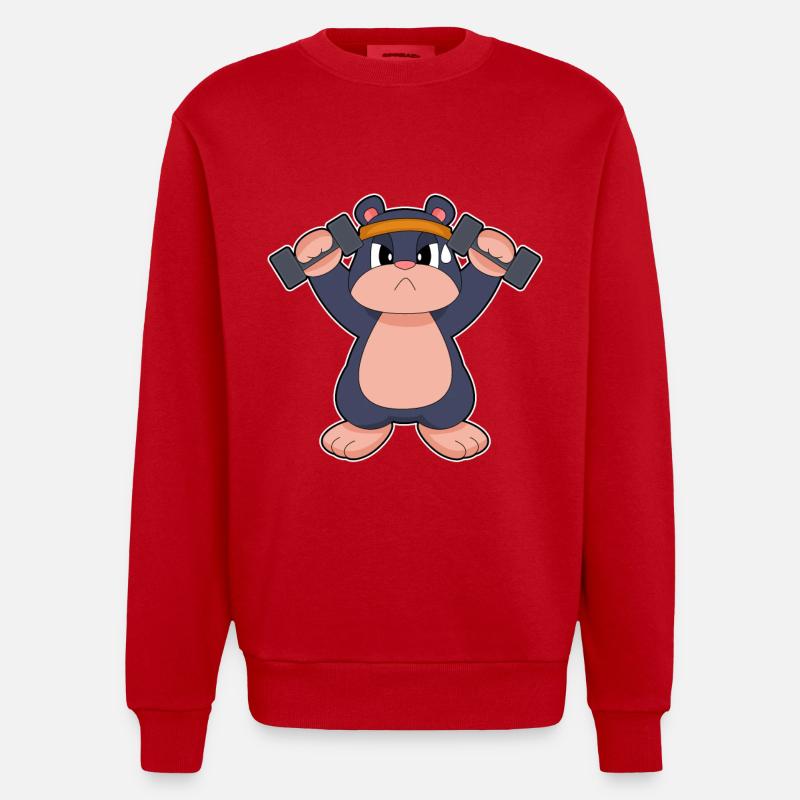 Bodybuilder Mole Haltères Bodybuilding - Sweat bio épais oversize fabriqué en UE - rouge