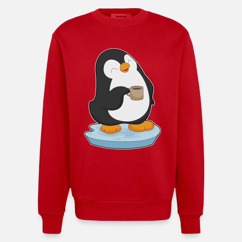 Pinguin Kaffee Tasse - Heavyweight Oversized Organic Crew Neck Made in EU - Rot
