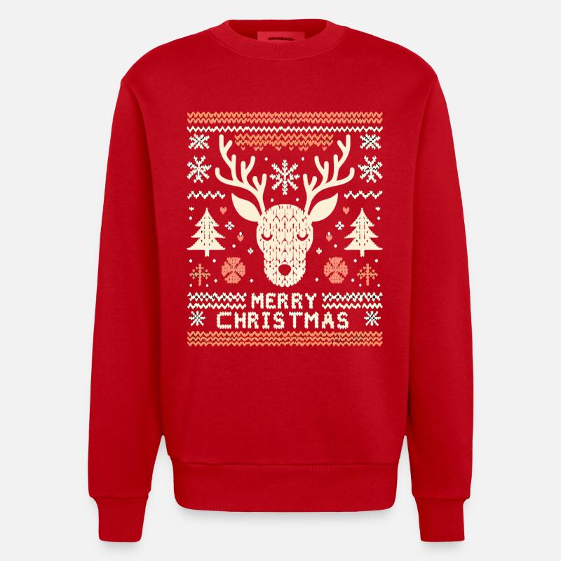 Pull de Noël moche renne - Sweat bio épais oversize fabriqué en UE - rouge