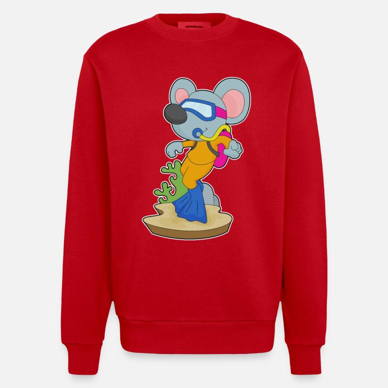 Souris Plongeur Bouteille d’oxygène Plongée - Sweat bio épais oversize fabriqué en UE - rouge